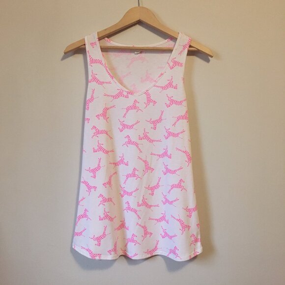 Warehouse One Neon Pink and White Zebra Tank Top - Picture 1 of 16